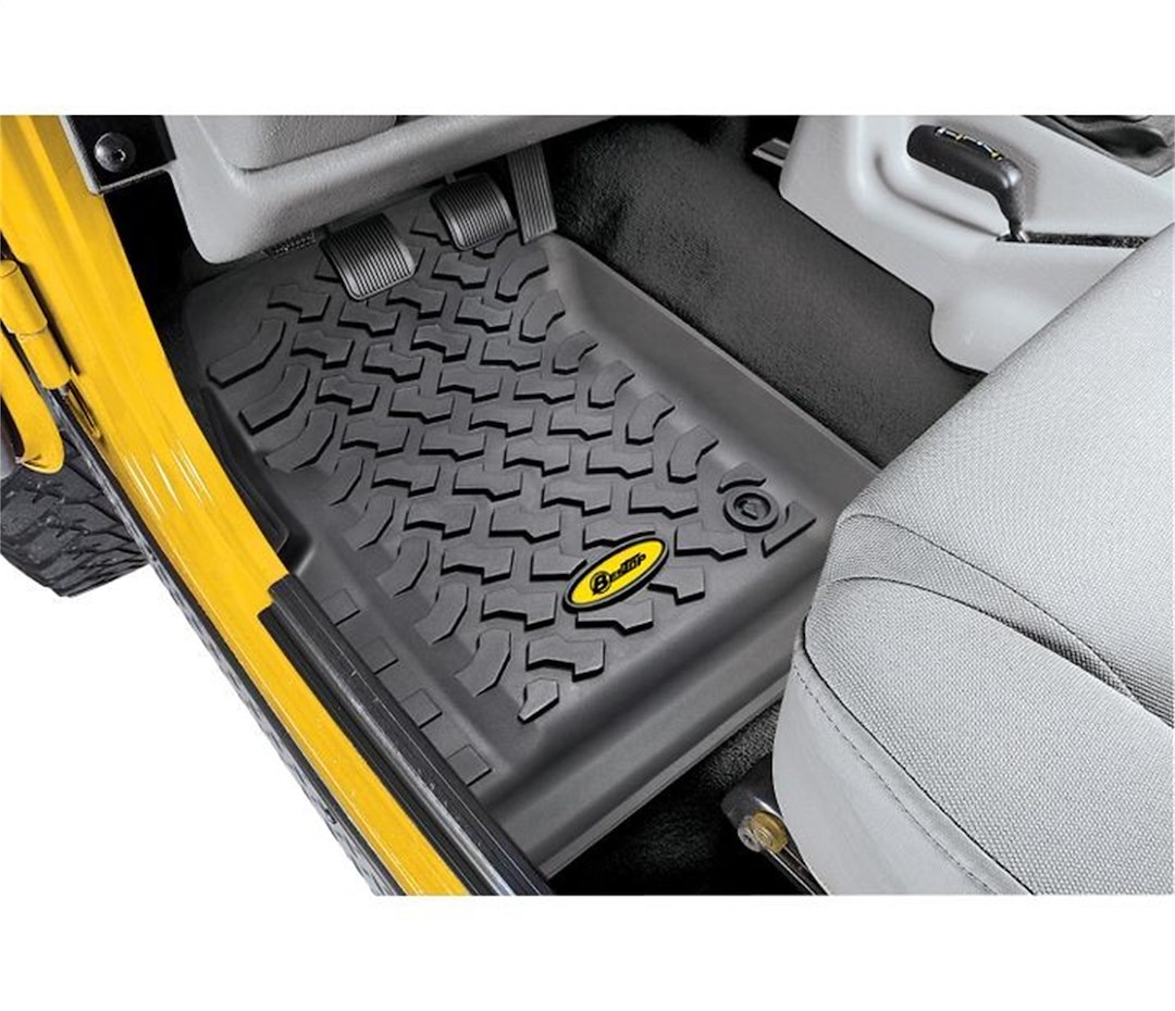 Bestop Floor Liner, Black, Molded Fit, 5/16 Inch Tread Design, Thermo Plastic Elastomer, 2 Piece – 51509-01