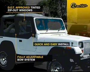 Bestop Soft Top, Supertop, Black Denim, Fabric, Uses Factory Full Steel Doors, With Clear Vinyl Windows, Without Sun Roof – 51599-15