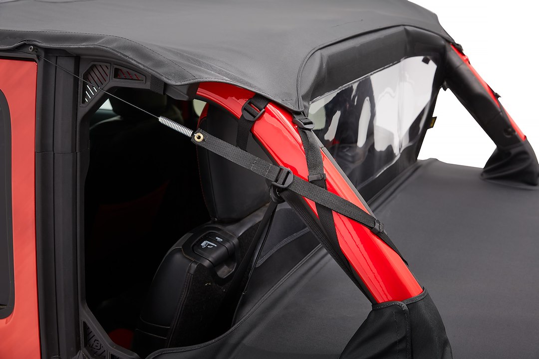 Bestop Bikini Top, Bikini Header, Header Safari Cable Style®, Mounts to the Windshield, Black Diamond, With Windshield Headers – 52608-35