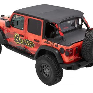 Bestop Bikini Top, Bikini Header, Header Safari Cable Style®, Mounts to the Windshield, Black Diamond, With Windshield Headers – 52608-35