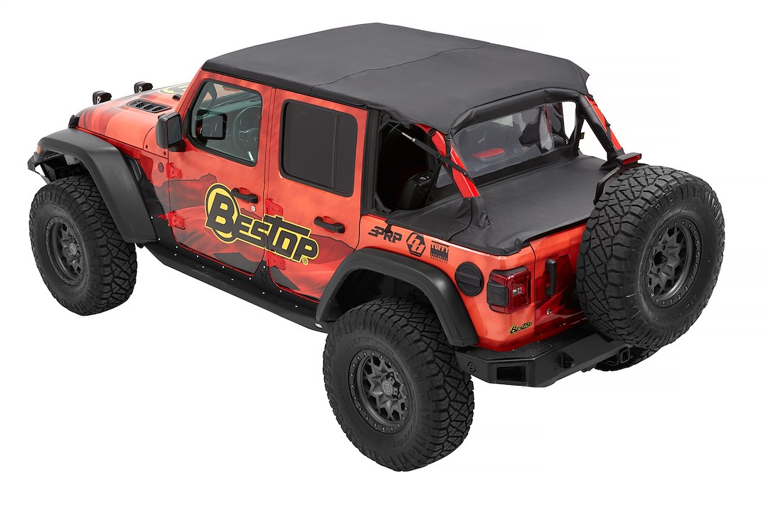 Bestop Bikini Top, Bikini Header, Header Safari Cable Style®, Mounts to the Windshield, Black Diamond, With Windshield Headers – 52608-35