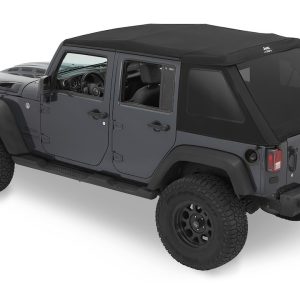 Bestop Soft Top, Trektop® Glide™ Slantback, Black Twill, Fabric, Uses Factory Doors, Includes Tinted Vinyl Windows, Without Sunroof – 54423-17
