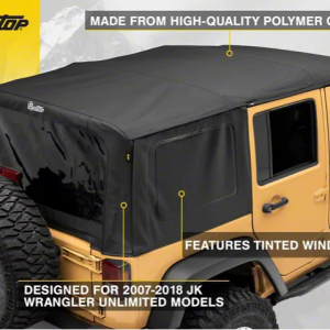 Bestop Soft Top, Supertop Nx, Black Diamond, Fabric, Without Doors, With Tinted Vinyl Side and Rear Windows, With Sunroof – 54723-35