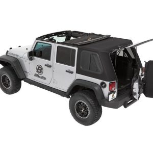 Bestop Soft Top, Trektop Pro, Black Twill, Without Doors, With Tinted Sliding Side Panels and Safety Glass Rear Windows – 54863-17