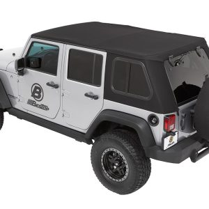 Bestop Soft Top, Trektop Pro, Black Twill, Without Doors, With Tinted Sliding Side Panels and Safety Glass Rear Windows – 54863-17