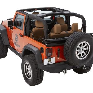 Bestop Soft Top, Trektop™ Glide, Black, Twill Fabric, With Door Surrounds, With Tinted Vinyl Windows, With Sunroof, Includes Hardware – 54922-17