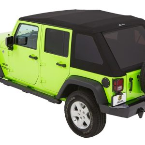 Bestop Soft Top, Trektop™ Glide, Black, Twill Fabric, With Door Surrounds, With Tinted Vinyl Windows, With Sunroof, Includes Hardware – 54923-17