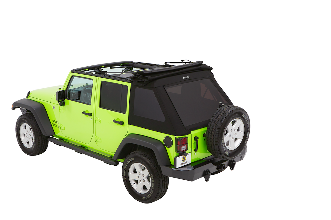 Bestop Soft Top, Trektop™ Glide, Black Diamond, Fabric, With Door Surrounds, With Tinted Vinyl Windows, With Sunroof, Includes Hardware – 54923-35