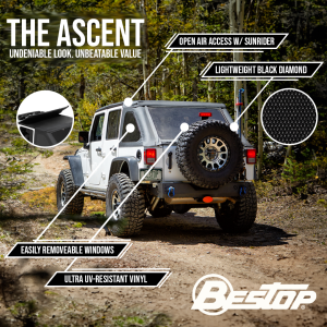 Bestop Soft Top, Ascent, Black Diamond, Fabric, Without Doors, With Tinted Windows, Without Sunroof, Includes Hardware – 56825-35