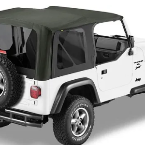 Bestop Soft Top, Sailcloth Replace-A-Top, Black, Multi Ply Fabric, With Untinted Half Door Skins, With Tinted Vinyl Side and Rear Windows – 79124-01