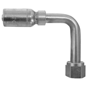 Dayco Hose End Fitting, Hydraulic Permanent Crimp, 90 Degree Long Drop Bent Tube Female Swivel 37 Degree Flare (JIC) – 108641