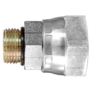 Dayco Adapter Fitting, Hydraulic National Pipe Thread Adapter, Male ORB to Npsm Female Swivel, 1/2-20 Thread T1, 1/4-18 Thread T2, Steel – 142743