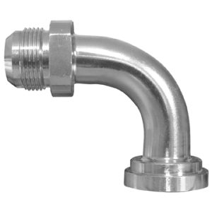 Dayco Adapter Fitting, Hydraulic, 90 Degree Bent Tube Male 37 Degree Flare (JIC) to O-Ring Flange (code 61), 1-5/8 – 12 Thread, Steel, Single – 143242