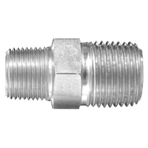 Dayco Adapter Fitting, Hydraulic National Pipe Thread, NPTF Male Union, 1 – 11-1/2 Thread T1, 3/4-14 Thread T2, Steel, Single – 144922