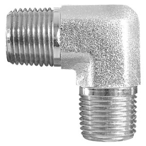 Dayco Adapter Fitting, Hydraulic National Pipe Thread, 90 Degree NPTF Male, 3/4-14 Thread T1 and T2, Steel, Single – 145059