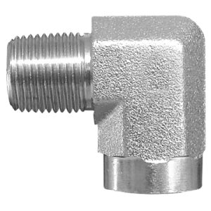 Dayco Adapter Fitting, Hydraulic National Pipe Thread, 90 Degree Male NPTF to Female NPTF, 3/4-14 Thread T1 and T2, Steel, Single – 145139