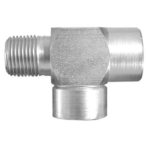 Dayco Adapter Fitting, Hydraulic National Pipe Thread, T Style, NPTF Male to NPTF Female to NPTF Female, 1/4-18 Thread, Steel, Single – 145283