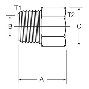 Dayco Adapter Fitting, Hydraulic National Pipe Thread, NPTF Male to Female ORB, 3/8-18 Thread T1, 9/16-18 Thread T2, Steel, Single – 145588