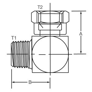 Dayco Adapter Fitting, Hydraulic, 90 Degree NPTF Male to Female Swivel 37 Degree Flare (JIC), 1/2-14 Thread T1, 3/4-16 Thread T2, Steel – 145770