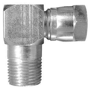 Dayco Adapter Fitting, Hydraulic, 90 Degree NPTF Male to Female Swivel 37 Degree Flare (JIC), 1/2-14 Thread T1, 3/4-16 Thread T2, Steel – 145770