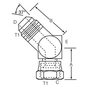 Dayco Adapter Fitting, Hydraulic, 45 Degree Male 37 Degree Flare (JIC) to Female Swivel 37 Degree Flare (JIC), 1-5/16 – 12 Thread, Steel – 145807