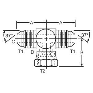 Dayco Adapter Fitting, Hydraulic, Male 37 Degree Flare (JIC) to Male 37 Degree Flare (JIC) to Female Swivel 37 Degree Flare (JIC) Tee – 145818