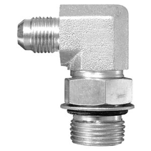 Dayco Adapter Fitting, Hydraulic, 90 Degree Male 37 Degree Flare (JIC) to Adjustable Male ORB, 1-1/16 – 12 Thread T1 and T2, Steel, Single – 145869