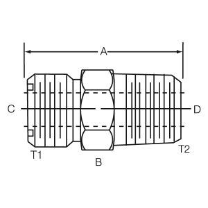 Dayco Adapter Fitting, Hydraulic, Male O-Ring Face Seal to NPTF Male, 1-3/16 – 12 Thread T1, 1/2-14 Thread T2, Steel, Single – 146344