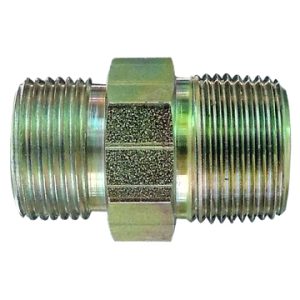 Dayco Adapter Fitting, Hydraulic, Male O-Ring Face Seal to NPTF Male, 1-3/16 – 12 Thread T1, 1/2-14 Thread T2, Steel, Single – 146344