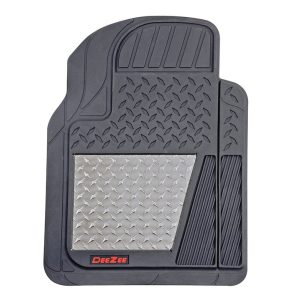 Dee Zee Floor Mat, All Weather, Universal 27 Inch Length X 20-1/2 Inch Width, Front, Black, Rubber with Brite-Tread Aluminum Insert, 2 Piece – DZ90709