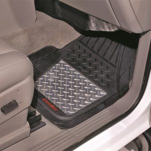 Dee Zee Floor Mat, All Weather, Universal 27 Inch Length X 20-1/2 Inch Width, Front, Black, Rubber with Brite-Tread Aluminum Insert, 2 Piece – DZ90709