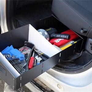 Dee Zee Under Seat Storage Unit, Under Rear Seat, 3 Compartments, Black, Steel, With Keys/ Mounting Hardware – DZ700