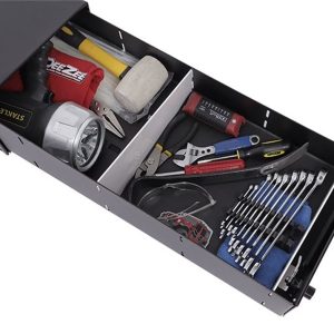 Dee Zee Under Seat Storage Unit, Under Rear Seat, 3 Compartments, Black, Steel, With Keys/ Mounting Hardware – DZ700