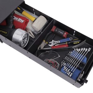 Dee Zee Under Seat Storage Unit, Under Rear Seat, 3 Compartments, 11-1/2 Inch Length X 52-1/4 Inch Width X 7-1/2 Inch Height, Black, Steel – DZ701