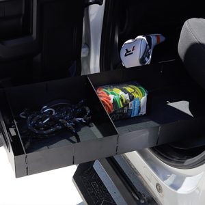 Dee Zee Under Seat Storage Unit, Under Rear Seat, 3 Compartments, 11-1/2 Inch Length X 52-1/4 Inch Width X 7-1/2 Inch Height, Black, Steel – DZ701