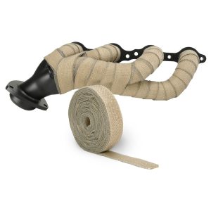 Design Eng Exhaust System Wrap, Exo Series, 10 Foot Roll, 1-1/2 Inch Width, Tan, High Temperature Glass Fiber with 304 Stainless Steel – 10075