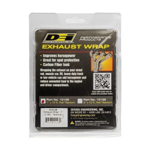 Design Eng Exhaust System Wrap, Titanium ™, 15 Foot Roll, 1 Inch Width, Carbon Fiber, Lava Rock Fiberglass – 10128