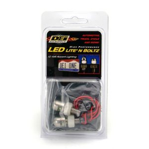 Design Eng License Plate Mounting Hardware, Lite N Boltz ™, For Domestic Vehicles, LED Lighted Bolts, Satin, Clear Lens, Set of 2 – 30302