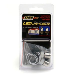 Design Eng License Plate Mounting Hardware, Lite N Boltz ™, For Domestic Vehicles, LED Lighted Bolts, Polished, Clear Lens, Set of 2 – 30310