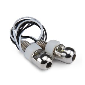 Design Eng License Plate Mounting Hardware, Lite N Boltz ™, For Domestic Vehicles, LED Lighted Bolts, Polished, Clear Lens, Set of 2 – 30310
