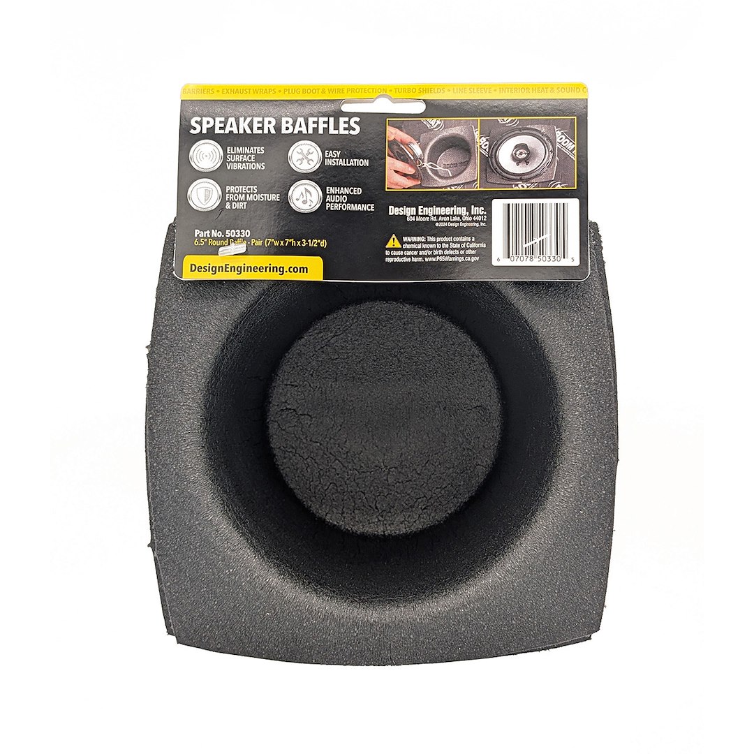 Design Eng Speaker Baffle, For Use with 6-1/2 Inch Diameter Speakers, 3-1/2 Inch Mounting Depth, Black, Polyethylene Foam – 50330