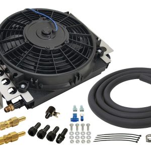 Derale Fluid Cooler, Electra-Cool, For Transmission Fluid, 15-3/4 Inch Width X 11-1/2 Inch Height X 5 Inch Depth, 16 Passes, AN Fitting – 13900