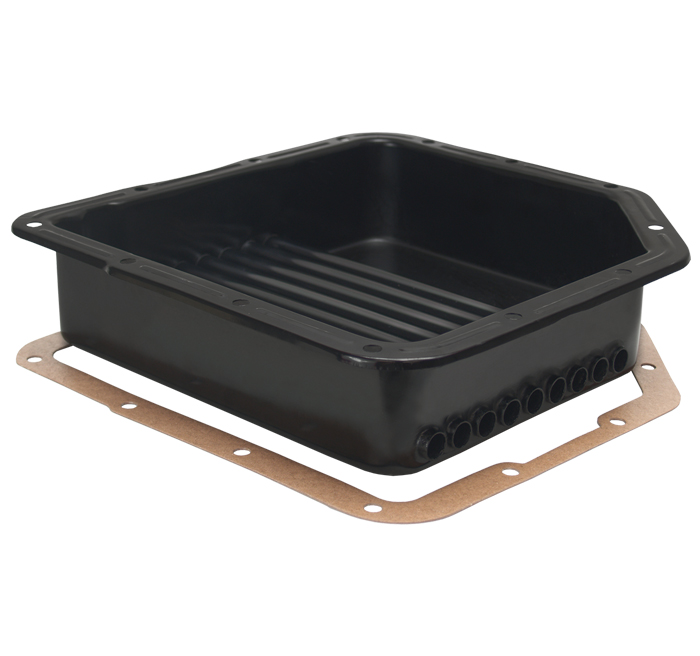 Derale Auto Trans Oil Pan, GM Turbo 350, Extra 2 Quarts Capacity, Black, Steel, With Magnetic Drain Plug – 14200