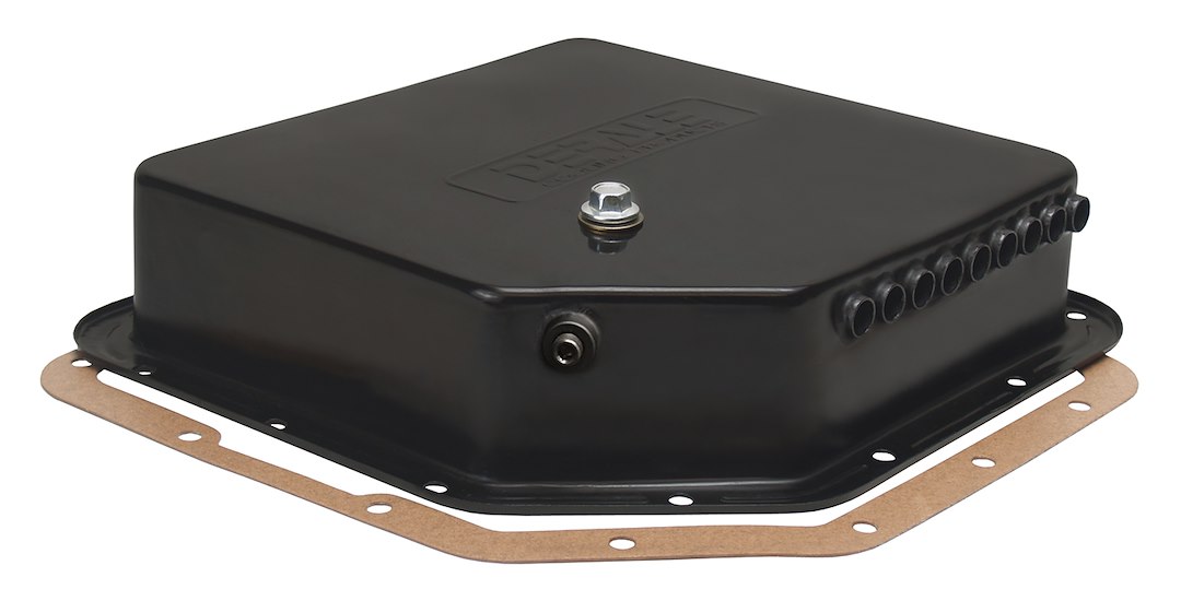 Derale Auto Trans Oil Pan, GM Turbo 350, Extra 2 Quarts Capacity, Black, Steel, With Magnetic Drain Plug – 14200