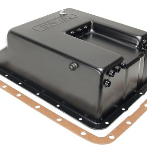 Derale Auto Trans Oil Pan, Ford E4OD/ 4R100/ 5R110/ 5R110W, Extra 7 Quarts 30 Ounce Capacity, Black, Steel, With Magnetic Drain Plug – 14208