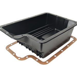 Derale Auto Trans Oil Pan, Ford E4OD/ 4R100/ 5R110/ 5R110W, Extra 7 Quarts 30 Ounce Capacity, Black, Steel, With Magnetic Drain Plug – 14208