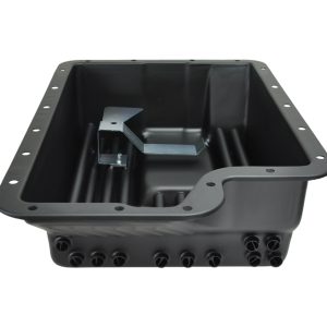 Derale Auto Trans Oil Pan, Ford E4OD/ 4R100/ 5R110/ 5R110W, Extra 7 Quarts 30 Ounce Capacity, Black, Steel, With Magnetic Drain Plug – 14208