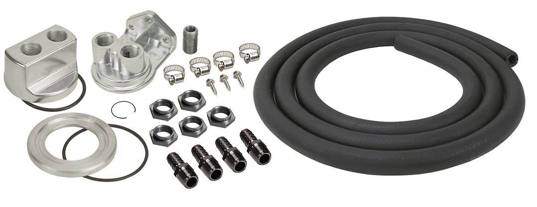 Derale Oil Filter Relocation Kit, Single Filter, Spin-On Adapter, 1/2 Inch NPT Inlet/ Outlet – 15748