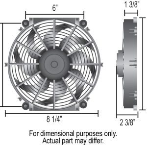 Derale Cooling Fan, Tornado, Electric, 500 Cubic Feet Per Minute, 8 Inch Diameter Fan/ 8-1/4 Inch Width X 8 Inch Height X 2-3/8 Inch Depth – 16508