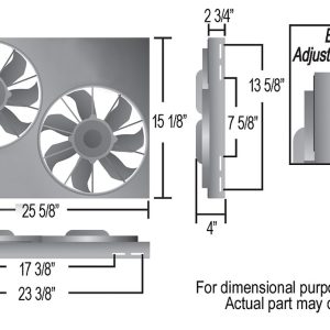 Derale Cooling Fan, Electric, 4000 Cubic Feet Per Minute, Dual 12 Inch Diameter Fan/ 25-5/8 Inch Width X 15-1/8 Inch Height X 4 Inch Depth – 16825